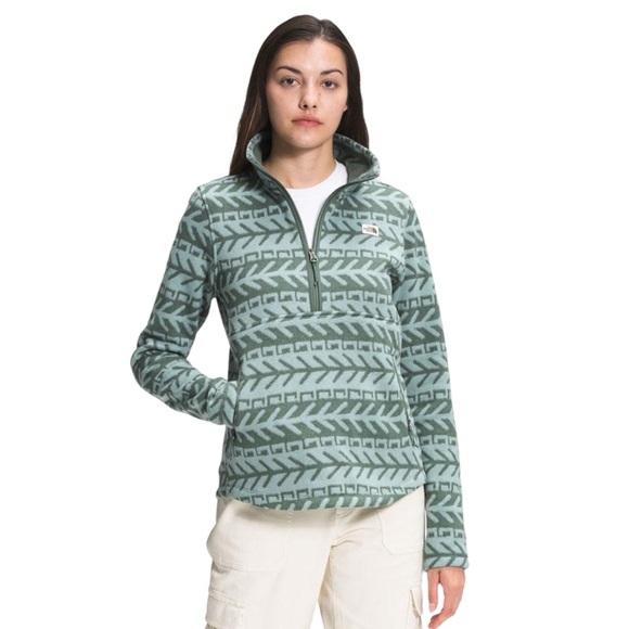 [L] NORTH FACE Crescent Fair Isle 1/4 Zip Fleece Pullover Green Women’s Large - Picture 7 of 7